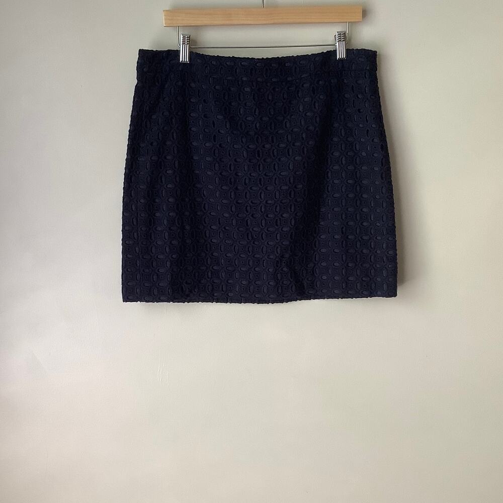J. Crew Eyelet Floral Cutout Embroidered A-line Skirt Navy Blue Womens Size 12